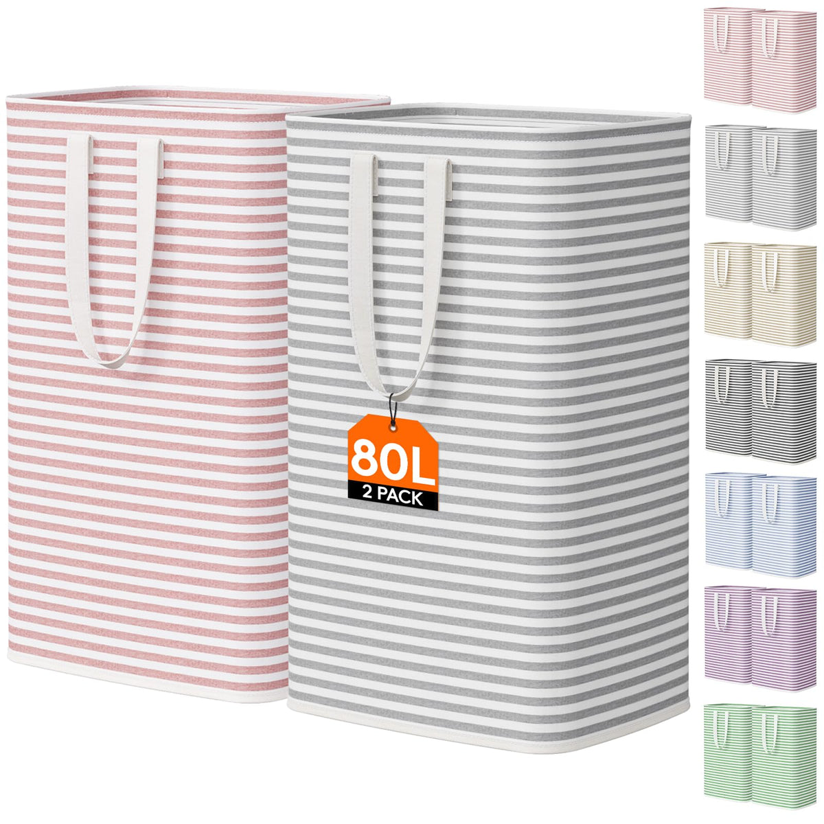 Lifewit 80L Large Laundry Baskets, Laundry Hampers Bags, 2 Pack, Grey&Pink