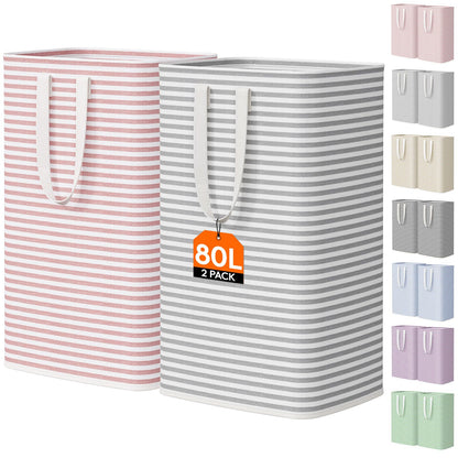 Lifewit 80L Large Laundry Baskets, Laundry Hampers Bags, 2 Pack, Grey&Pink