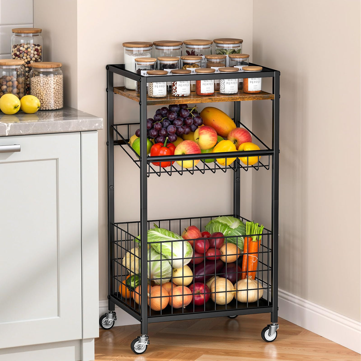 6 Tier Slim Storage Cart, Narrow Rolling Cart with Wheels, 10in(W)