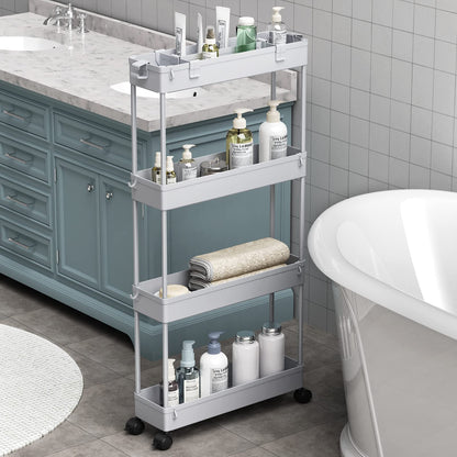 SPACELEAD Slim Storage Cart 4 Tier,Bathroom Organizer Rolling Utility, Mobile Shelving Unit Slide Out for Office, Kitchen, Laundry Room & Narrow Places,White