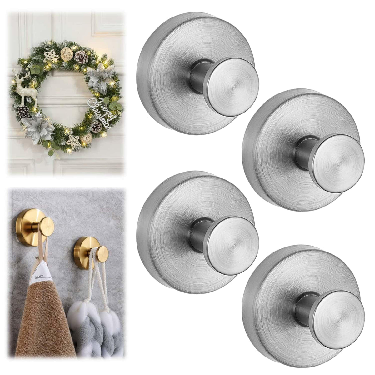 Suction Cup Hooks for Wreaths on Glass, Model No-Drill Suction Cup Hooks, Wreath Hangers for Front Doors, Metal Towel Hooks for Showers Bathrooms Mirrors(Black 1pcs)