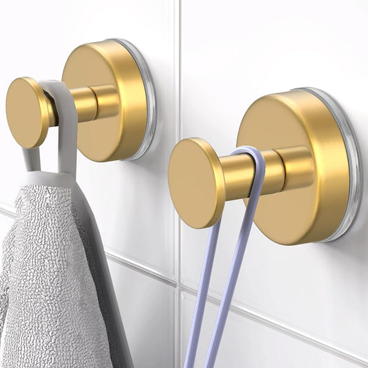 HUFEEOH Gold O-Shape Suction Cup Hooks, 2-Pack Shower Towel Holders