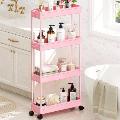 SPACEKEEPER Slim Rolling Storage Cart, 4 Tier Bathroom Cart Organizer,Black