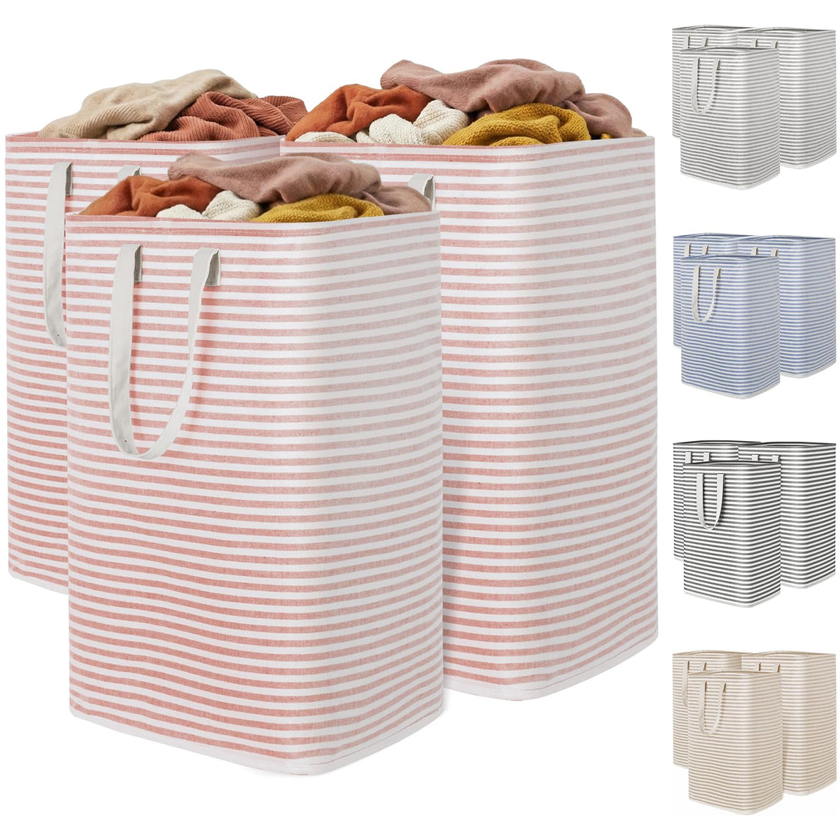 Lifewit 80L Large Laundry Baskets, Laundry Hampers Bags, 2 Pack, Grey&Pink