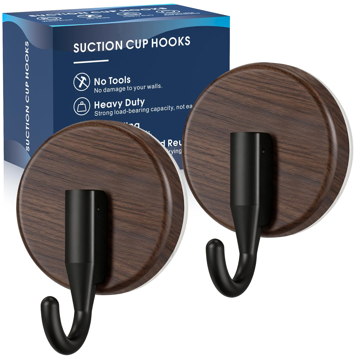 MOTAIPEAK Suction Cup Hooks for Shower,Shower Hooks Mounting on Glass Doors, Tile, Mirrors, Metals,Hook for Hanging Towels, Robe, Loofah, Jackets-Black(2 Pack)
