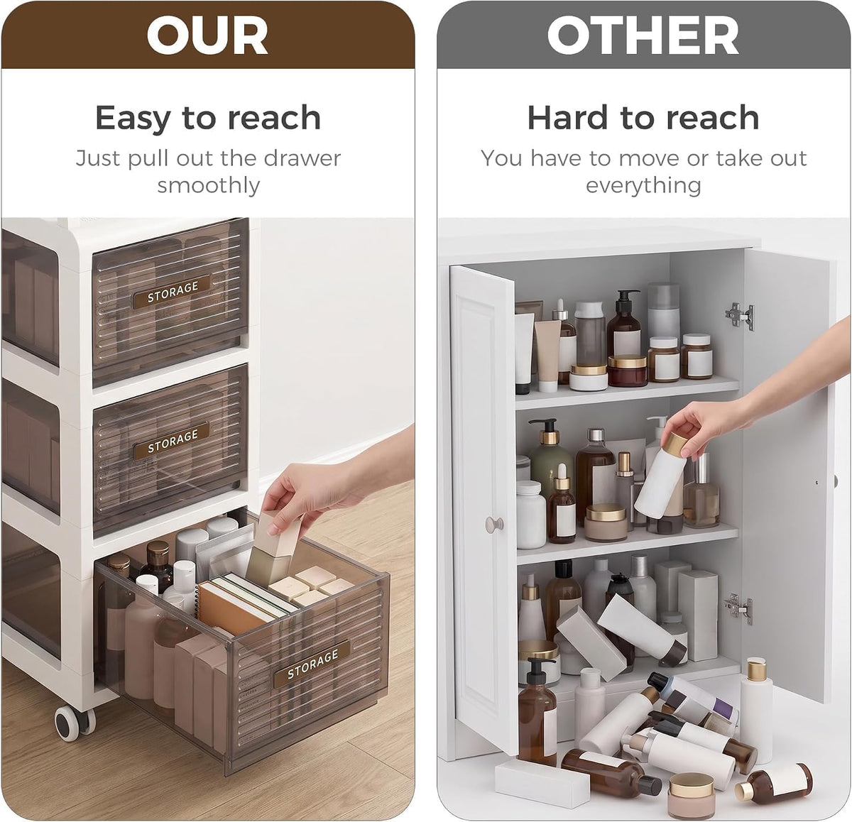 Bathroom Storage with Drawers, 7.87" Wide Slim Cabinet with Wheels