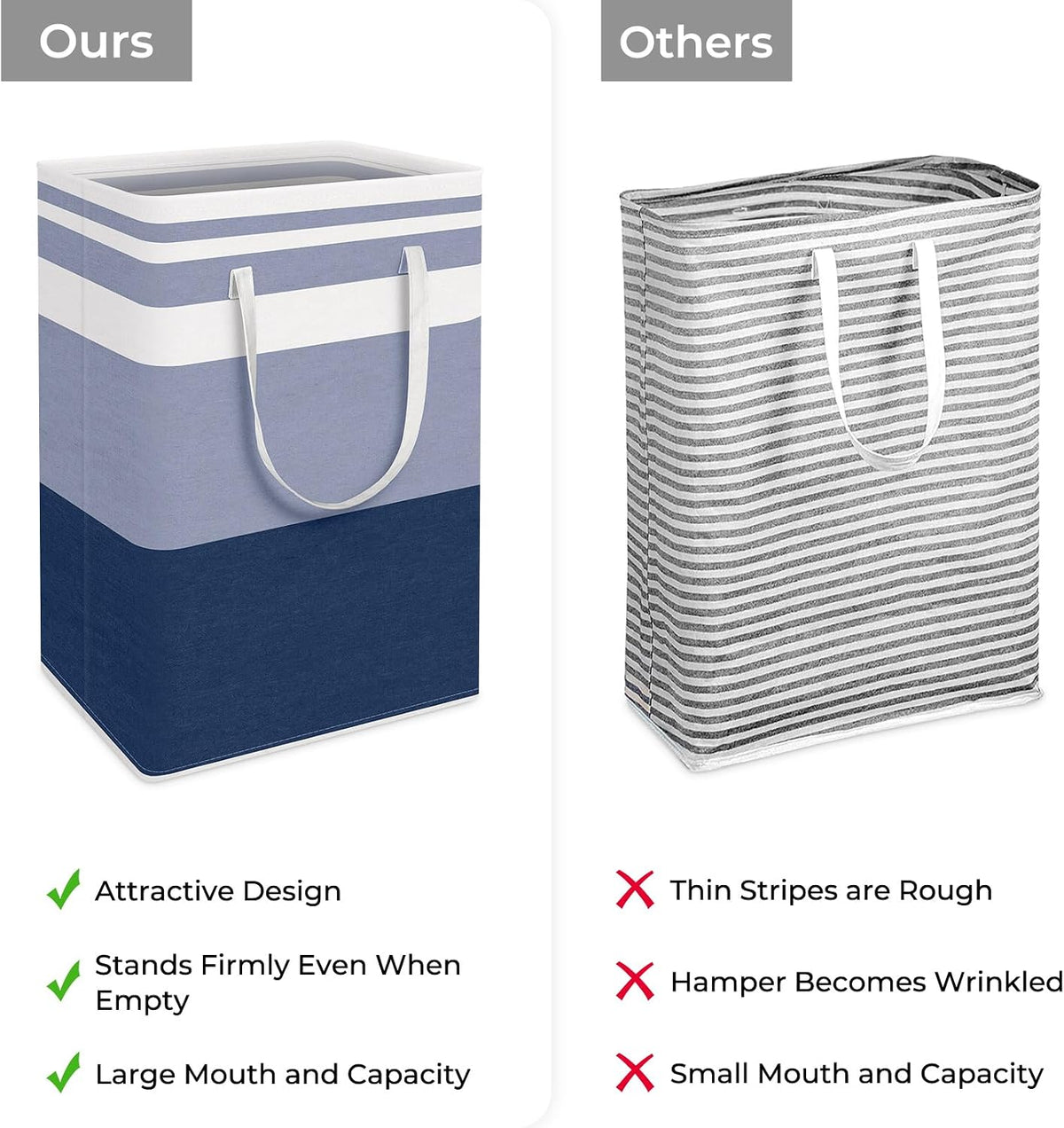 HomeHacks 2 Pack Large Laundry Baskets, Laundry Hampers Bags (Blue 75Lx2)