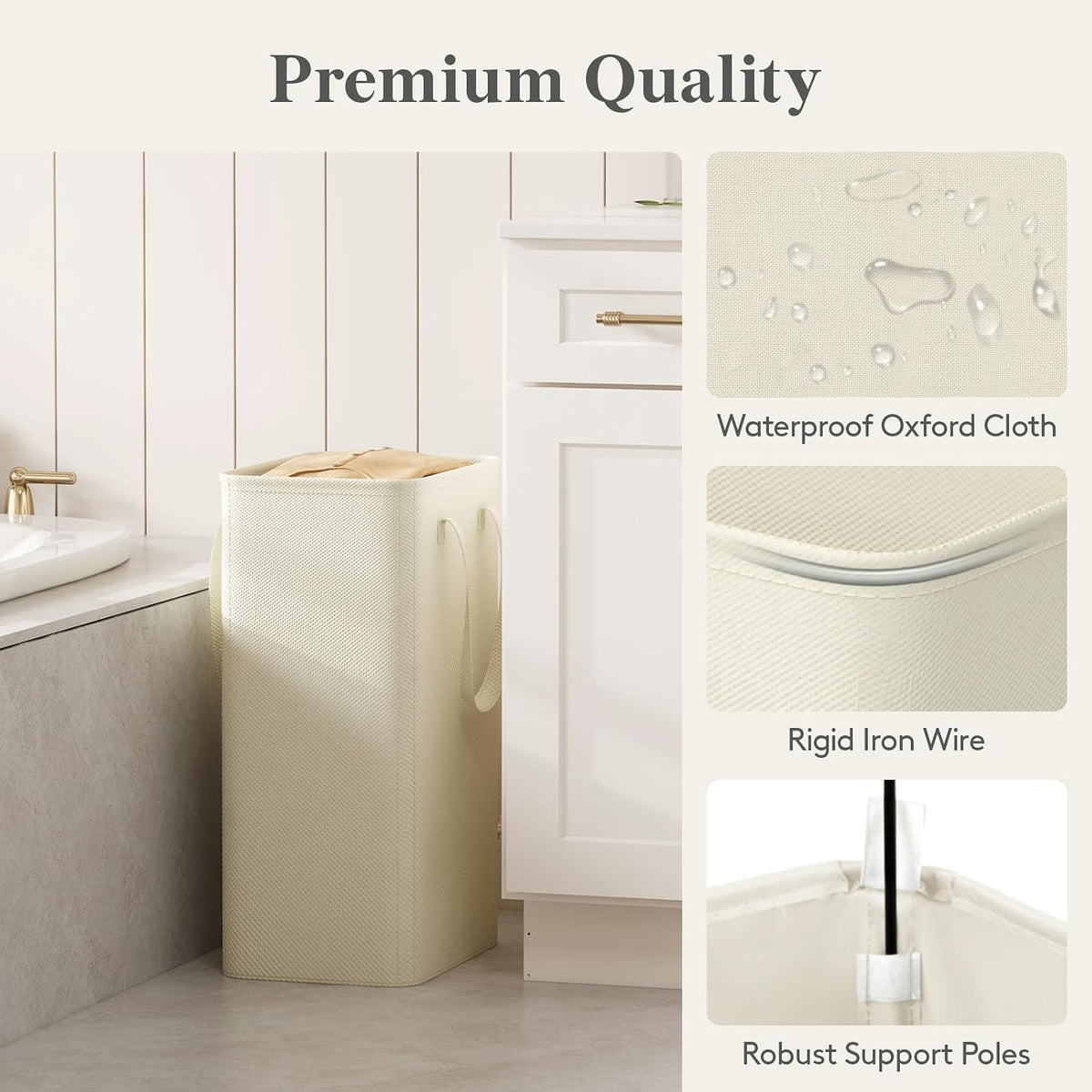 Lifewit Slim Collapsible Laundry Basket with Handles, 50L, Beige