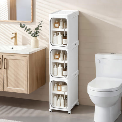 2-Tier Narrow Storage Cabinet Slim Bathroom Skinny Organizer with Wheels
