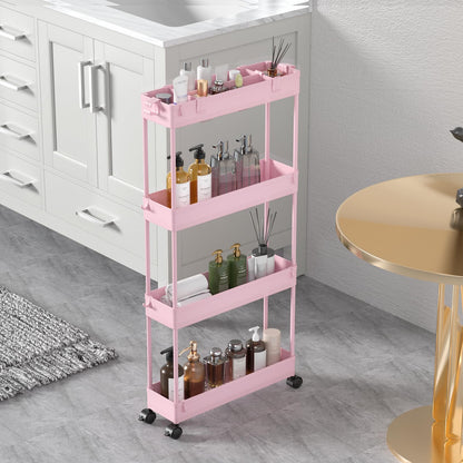 SPACELEAD Slim Storage Cart 4 Tier,Bathroom Organizer Rolling Utility,Mobile Shelving Unit Slide Out for Office, Kitchen, Laundry Room & Narrow Places,Gray