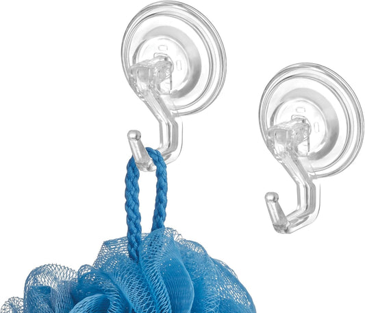 iDesign Power Lock Bathroom Suction Cup Hooks, Set of 2, Clear