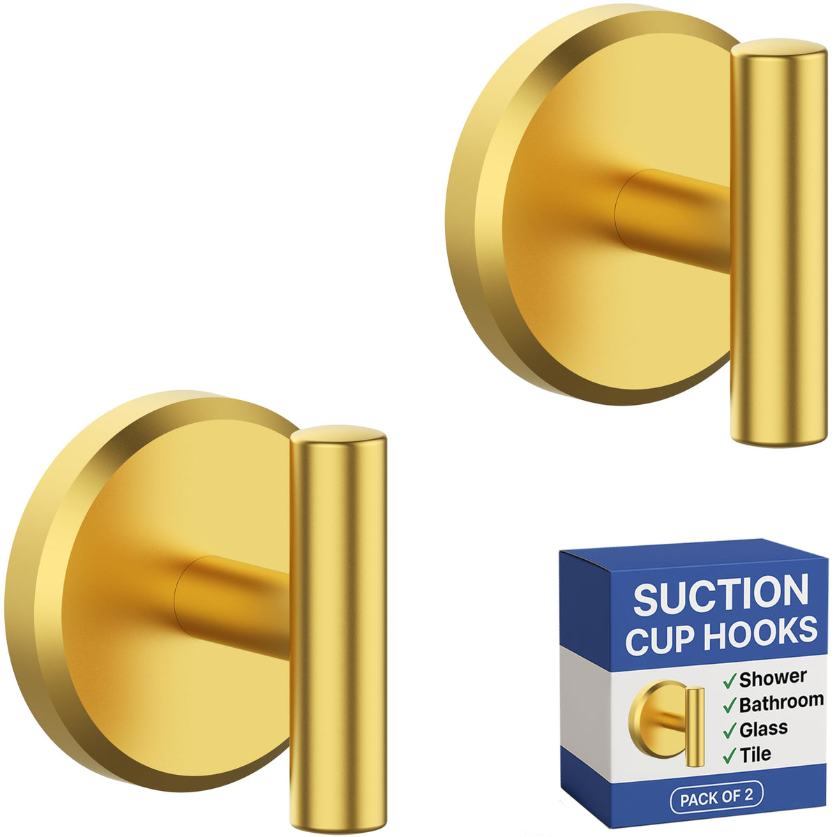 HOME SO Suction Cup Hooks for Bathroom Towel Holder T-Shape 2-Pack Black