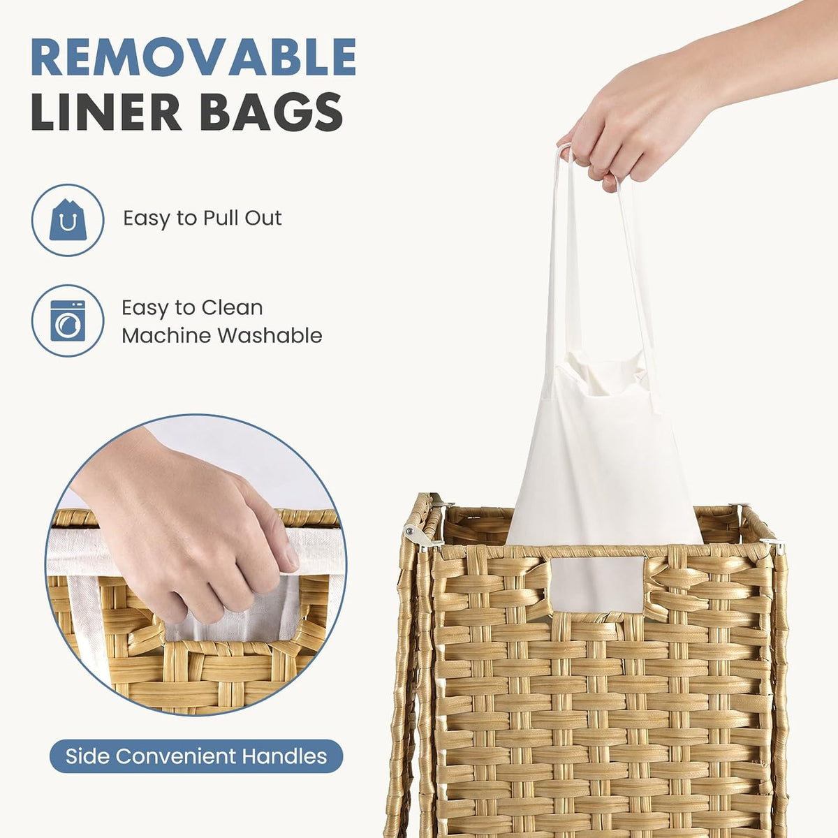 DUMOS Laundry Basket with Lid, 65L Wicker Laundry Hampers, Goose Yellow