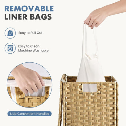 DUMOS Laundry Basket with Lid, 65L Wicker Laundry Hampers, Goose Yellow