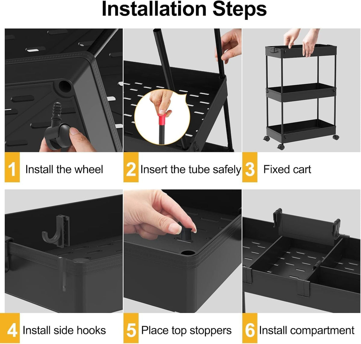 2 Pack 3 Tier Slim Storage Cart, Bathroom Rolling Utility Organizer