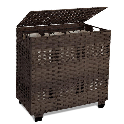 OIAHOMY Laundry Hamper with Lid, 140L Clothes Hamper with 3 Removable Liner Bags, Foldable Basket with Lid, Synthetic Wicker Laundry Basket for Bedroom, 27x 13 x 26 Inches, Yellow