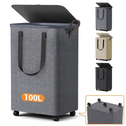 Laundry Basket with 5 Wheels, Rolling Laundry Hamper, 75L, Deep Gray