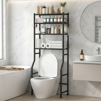 GloTika 3-Tier Over Toilet Storage Cabinet, No Drilling, 64" H, Black