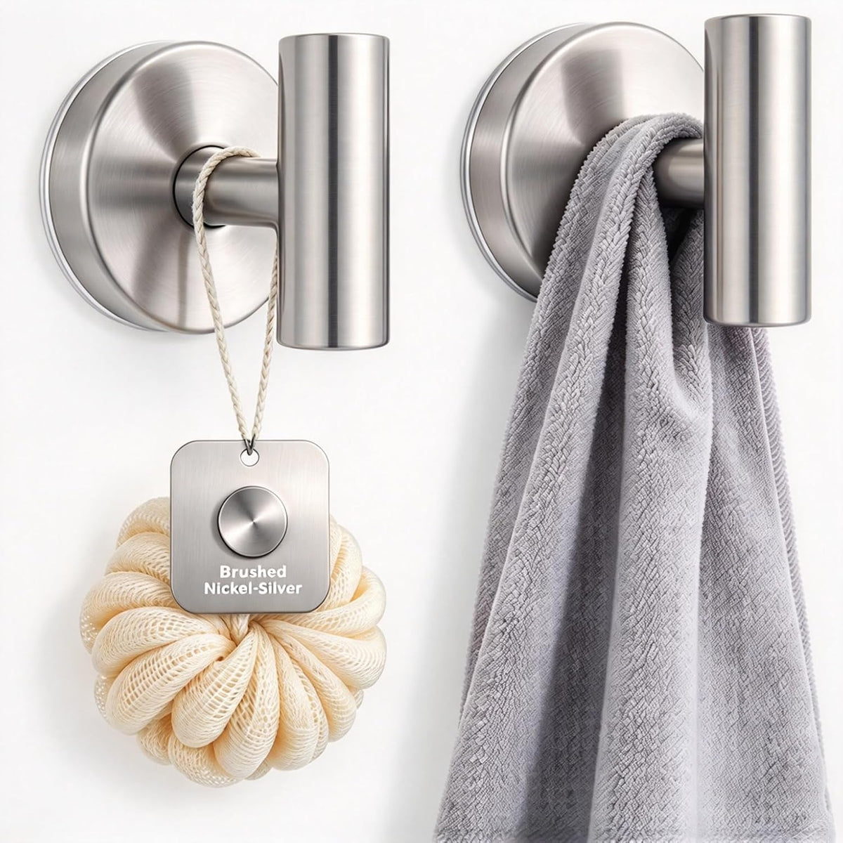 BIRDDIE 2 Pack Brushed Nickel Removable Suction Cup Hooks for Shower SUS304
