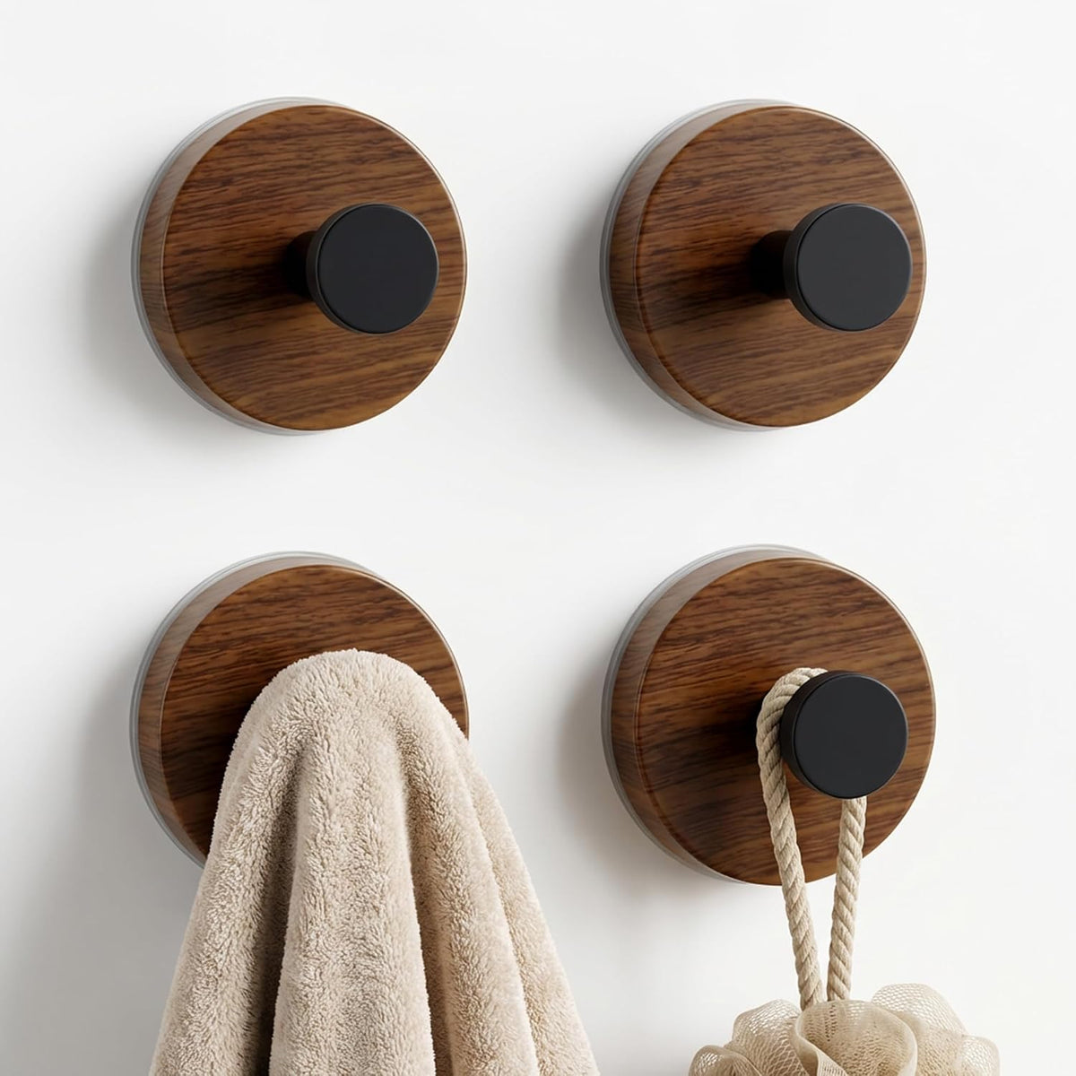 Suction Cup Hooks for Shower, No Drill Adhesive Rustic Bathroom Towel Hooks