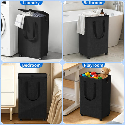 Laundry Basket with 5 Wheels, Rolling Laundry Hamper, 75L, Deep Gray