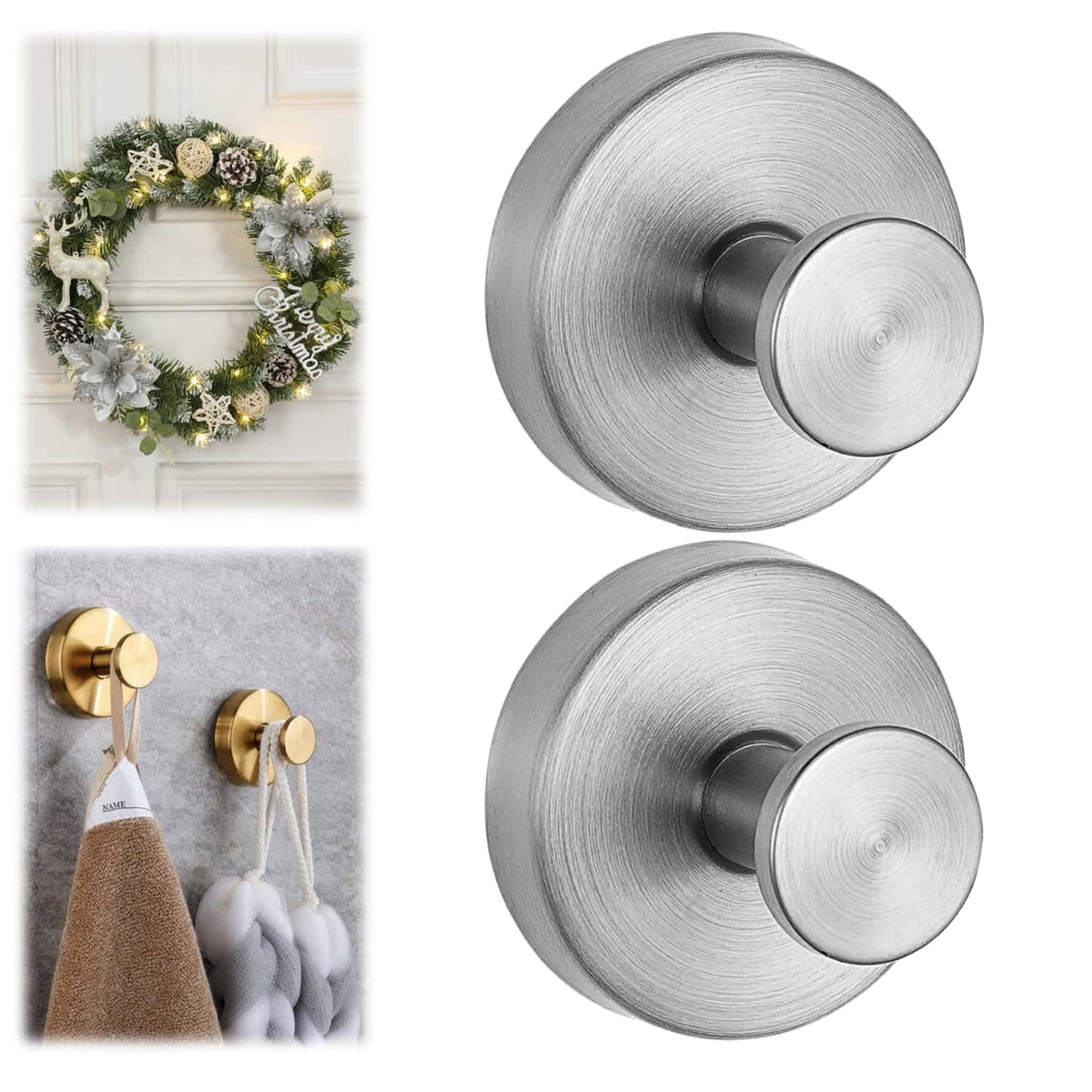 Suction Cup Hooks for Wreaths on Glass, Model No-Drill Suction Cup Hooks, Wreath Hangers for Front Doors, Metal Towel Hooks for Showers Bathrooms Mirrors(Black 1pcs)