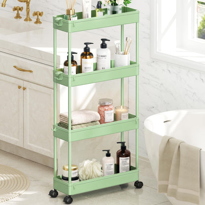 SPACEKEEPER Slim Rolling Storage Cart, 4 Tier Bathroom Cart Organizer,White