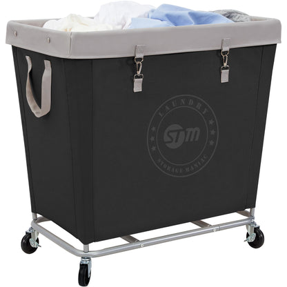 STORAGE MANIAC Commercial Laundry Hamper with Heavy Duty Steel Frame, 160 L Industrial Clothes Basket Cart with Wheels for Big Family, Home, Hotel, Laundry Room, 18''L x 18''W x 31''H, Medium Beige