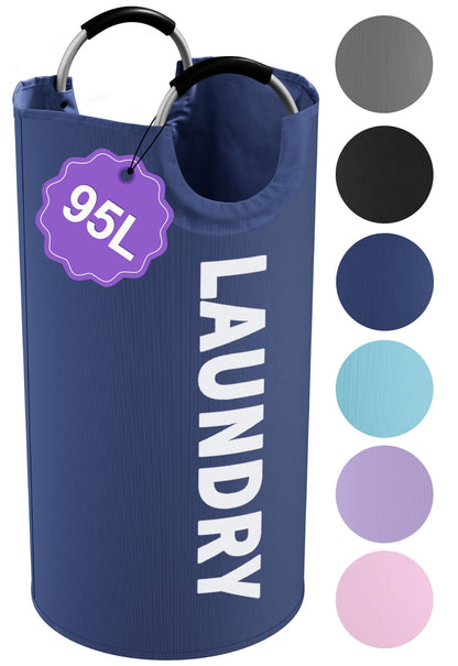 95L Large Laundry Basket with Handles, Foldable Clothes Hampers Stand Up Well, Waterproof Dirty Clothes Hamper, Rugged Laundry Basket for Flat, Dorm, Hotel, Pink
