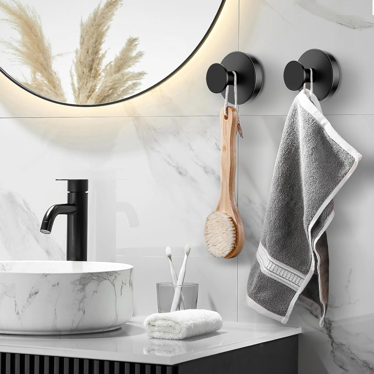 BKV Suction Cup Hooks for Shower,Matte Black,4 Pack