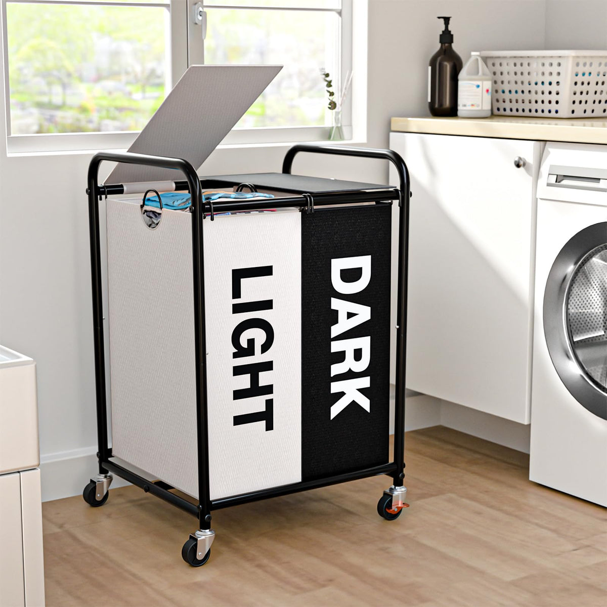 180L Laundry Sorter 3 Section, Rolling Laundry Basket with Wheels and Lid