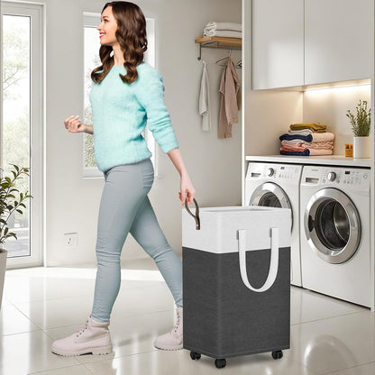 HomeHacks 75L Rolling Laundry Basket with 4 Wheels Collapsible Gray