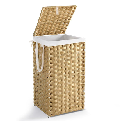 DUMOS Laundry Basket with Lid, 65L Wicker Laundry Hampers, Goose Yellow