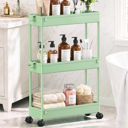 SPACEKEEPER Slim Rolling Storage Cart, 3 Tier Bathroom Storage Organizer Laundry Room Utility Cart Mobile Shelving Unit, Multi-Purpose for Kitchen Office Bathroom Laundry Narrow Places, Black