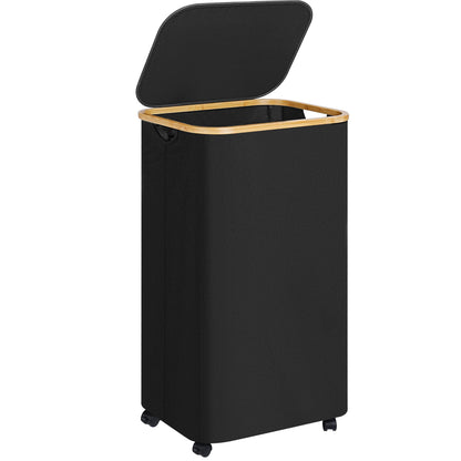 Slim Laundry Hamper,Narrow laundry Hamper with Lid,60L Hamper for Laundry,Dirty Cloth Hamper with Bamboo Handle for Towels, Clothes Organizing,Beige