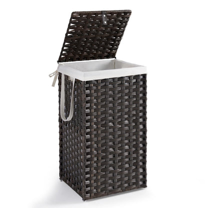 DUMOS Laundry Basket with Lid, 65L Wicker Laundry Hampers, Goose Yellow