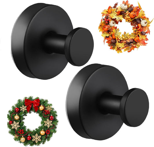 Suction Cup Hooks, 2 Pack Black Stainless Steel Suction Hooks for Shower