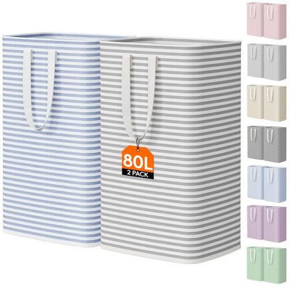 Lifewit 80L Large Laundry Baskets, Laundry Hampers Bags, 2 Pack, Grey