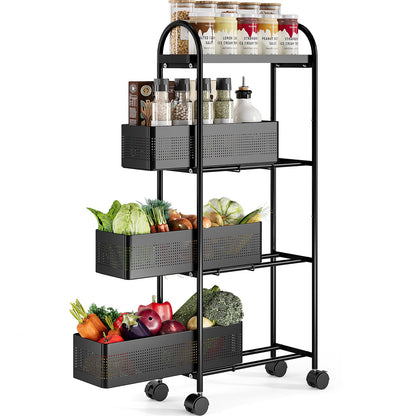 KINGRACK 5 Tier Slim Rolling Cart with Drawer, Metal Utility Storage Cart