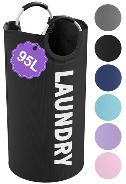 95L Large Laundry Basket with Handles, Foldable Clothes Hampers Stand Up Well, Waterproof Dirty Clothes Hamper, Rugged Laundry Basket for Flat, Dorm, Hotel, Pink