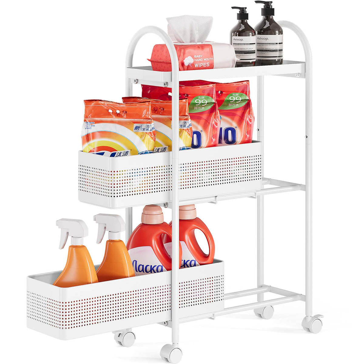 KINGRACK 5 Tier Slim Rolling Cart with Drawer, Metal Utility Storage Cart