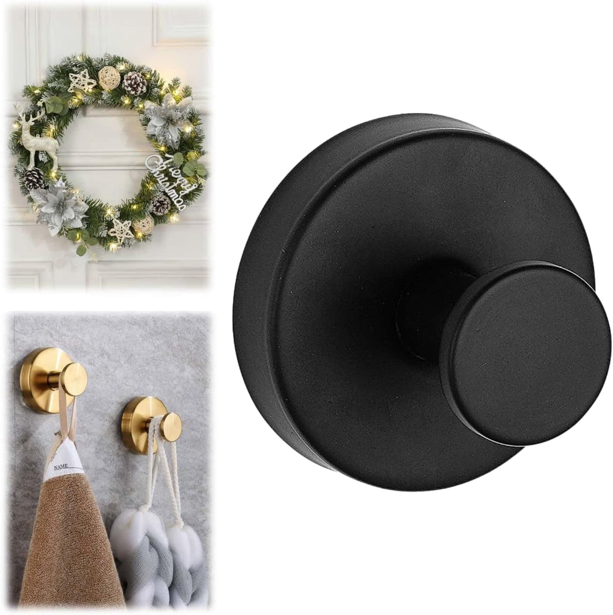 Suction Cup Hooks for Wreaths on Glass, Model No-Drill Suction Cup Hooks, Wreath Hangers for Front Doors, Metal Towel Hooks for Showers Bathrooms Mirrors(Black 1pcs)