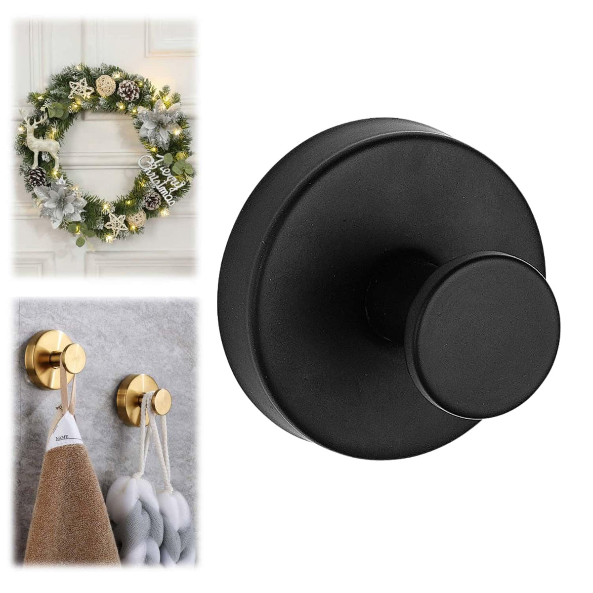Suction Cup Hooks for Wreaths on Glass, Model No-Drill Suction Cup Hooks, Wreath Hangers for Front Doors, Metal Towel Hooks for Showers Bathrooms Mirrors(Black 1pcs)