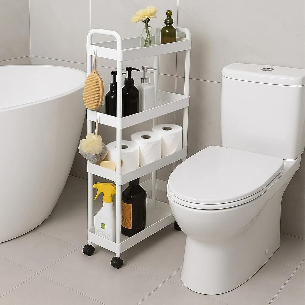 ShellKingdom 4 Tier Bathroom Storage Organizer, Slim Rolling Storage Cart