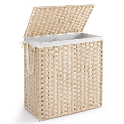DUMOS Laundry Basket with Lid, 65L Wicker Laundry Hampers, Goose Yellow