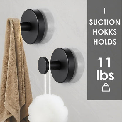 Suction Cup Hooks:Metal Hanger,for Galss Window Door & Tile Wall,Shower Bathroom Towel Holder Hanging Hook, 2 Pack (Matte Black)
