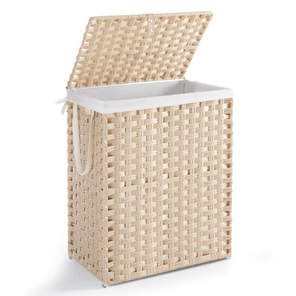 DUMOS Laundry Basket with Lid, 65L Wicker Laundry Hampers, Goose Yellow