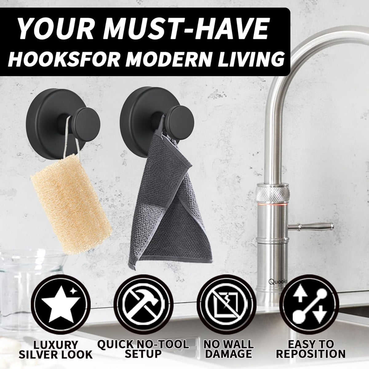 Suction Cup Hooks for Wreaths, 2025 New No Drill Suction Cup Hooks for Shower Hanging Towels, Wreath Hanger for Front Door, Holder for Glass Window Door Bathroom Mirrors (3pcs, Black)