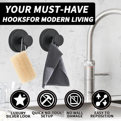 Suction Cup Hooks for Wreaths, 2025 New No Drill Suction Cup Hooks for Shower Hanging Towels, Wreath Hanger for Front Door, Holder for Glass Window Door Bathroom Mirrors (3pcs, Black)