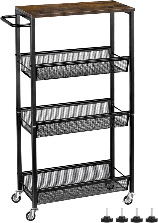 MOOACE Slim Storage Cart, 4 Tier Narrow Kitchen Rolling Cart with Wheels